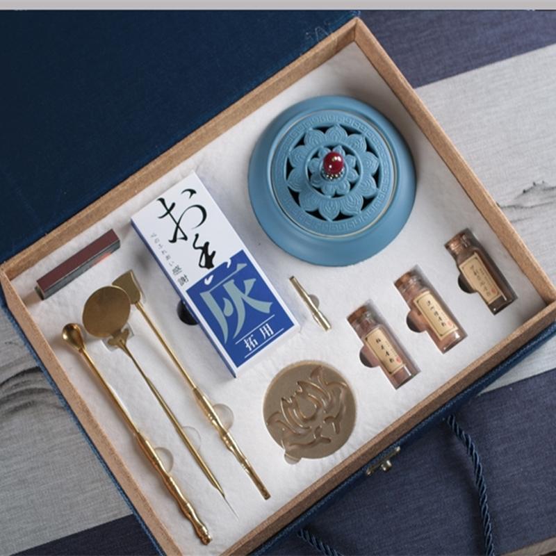 10pcs Incense Road Gift Box Set DIY Introductory Pure Copper Air Incense Burner Incense Home Use Natural Sandalwood Powder Seal