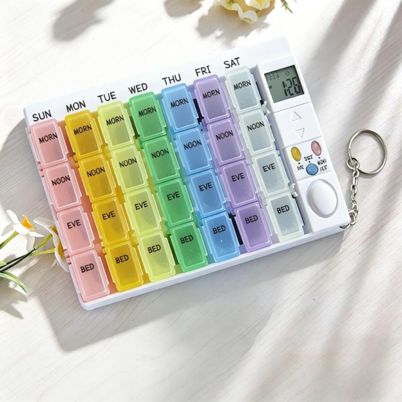 Intelligent Timed Reminder Medicine Box 28 Compartment Weekly Smart Pill Box with Sound Alarm for Elderly Medicine Reminder