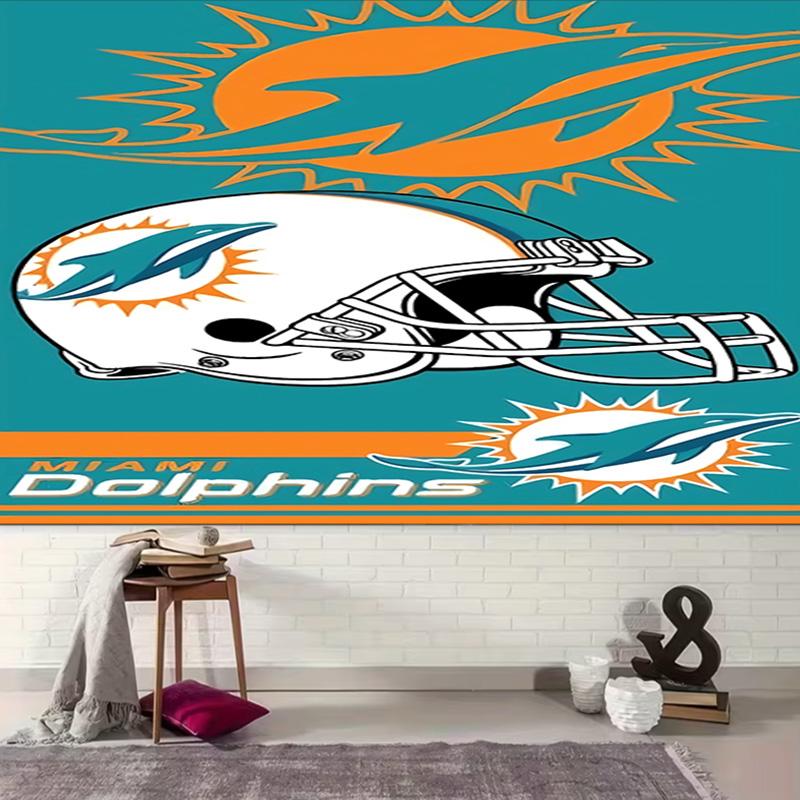 1 Stück Miami Dolphins Logo Wandteppich, Wohnzimmer, Schlafzimmer, Büro, Party-Dekoration, Ideales festliches Geschenk