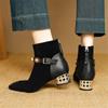Móda Nové Podzim/zima Ovčí semiš Dámská bota Boty se čtvercovou špičkou pro ženy Módní kozačky S přezkou Střední podpatky Krátké kozačky Zip Černé kozačky