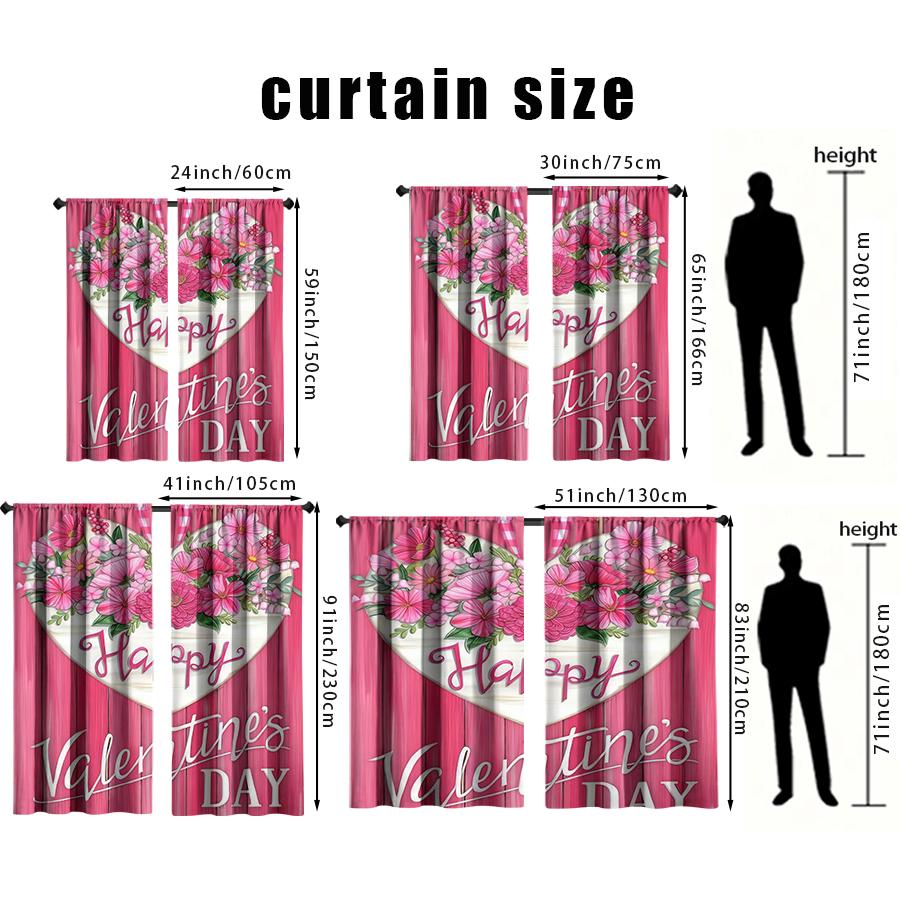 2PCS Pink Valentine's Day Theme Curtains   Romantic Style   Bedroom Living Room   Drawbar Pocket Decorative Curtains