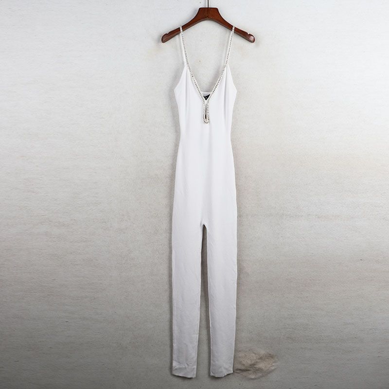 

Sunshine House Summer New Arrival Export European and American Women s Clothing V-neck Brace Silm Stretch Jumpsuit Women Chic Classy White L: Bust size 68-88