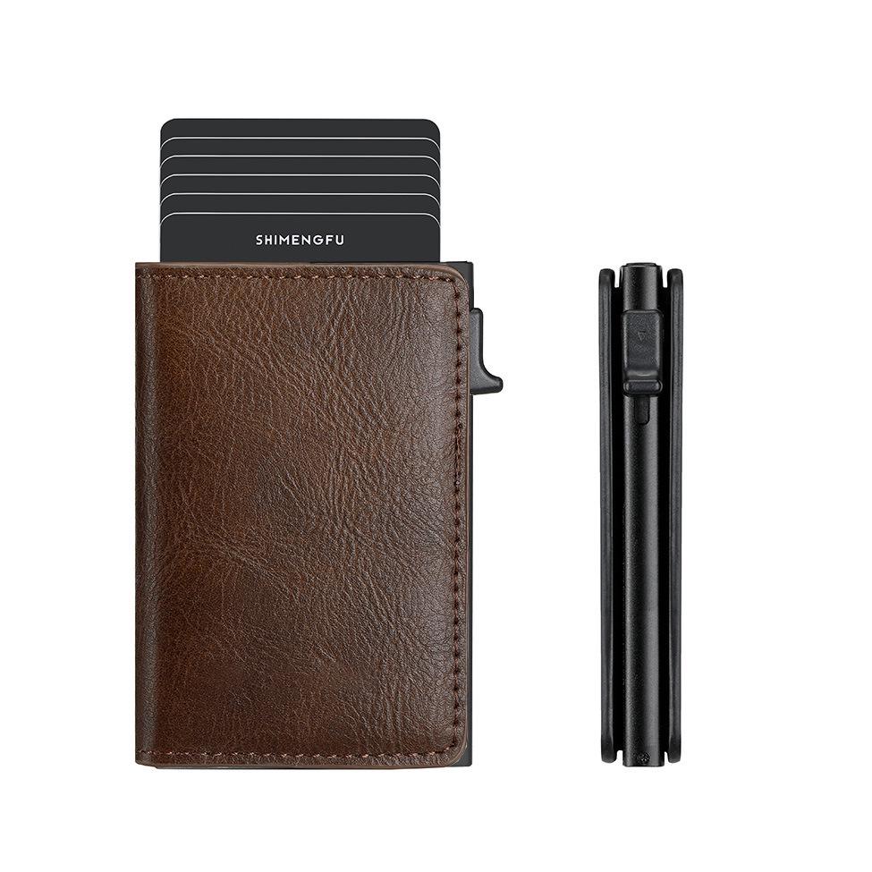 RFID Anti-Theft Men's Wallet with Pop-Up Aluminum Card Holder and Leather Sleeve