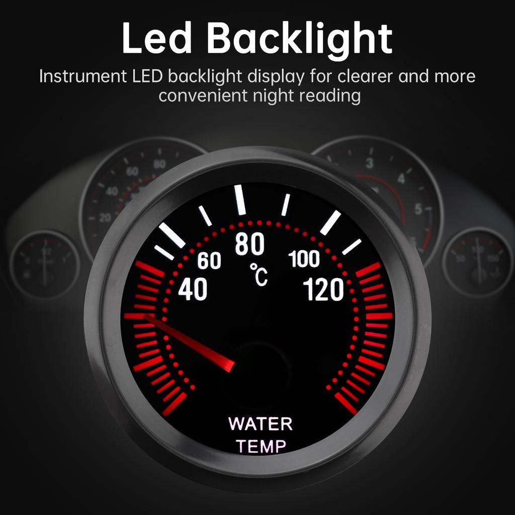 Universal 52 mm 12V Car Water Temperature Gauge 40 - 120 Degree Celsius Water Temp Meter for Car / Boat / Truck / ATV with Temperature Sensor
