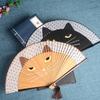 1 Piece Cat Pattern Bamboo Folding Fan For Women Cute Cartoon Cat Hand Fan Kimono Bathrobe Hand Fan Crafts Decoration