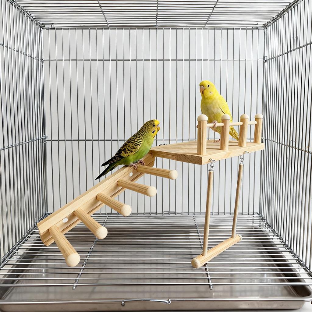 Wooden Bird Toy with Climbing Ladder Swing Long-tailed Parrot Cage Accessories Wood Parrot Swing Climbing Stand for Cockatiels