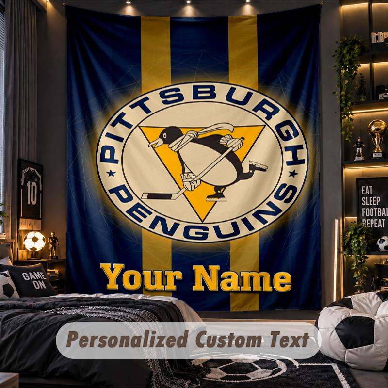 TapestryPittsburgh Penguins Custom Name Text Personalized Wall Hanging Tapestry Home Wall Decor