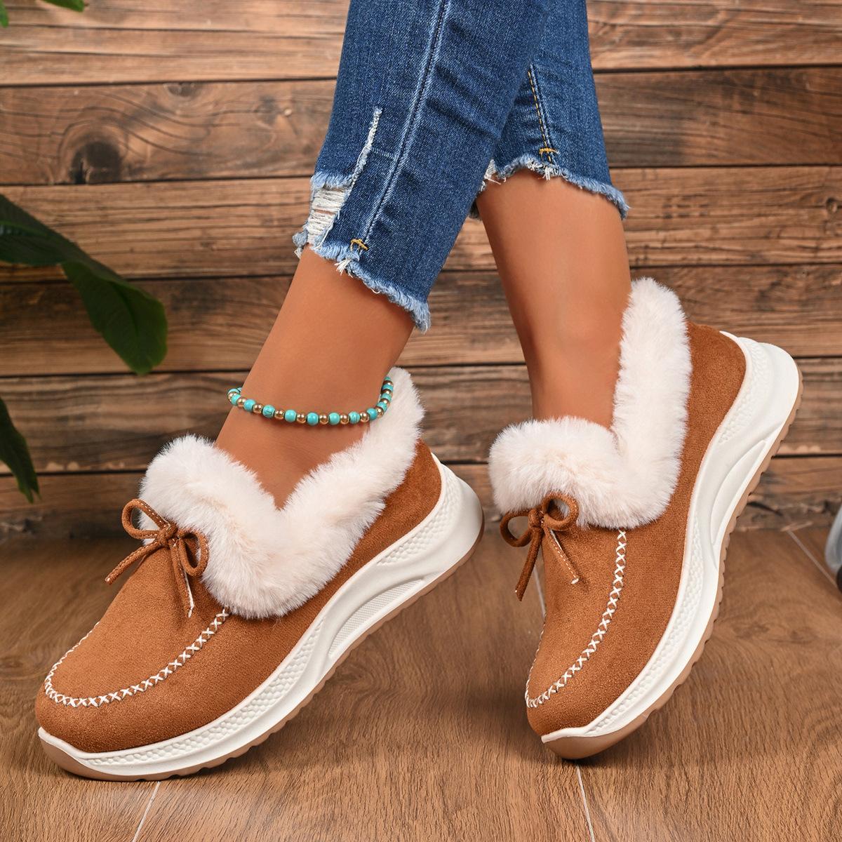 

Winter New Comfortable Platform Size Cotton Shoes 2025 Bow Fleece Warm Wool Hairy Sneakers for Women 44 дубильная кора