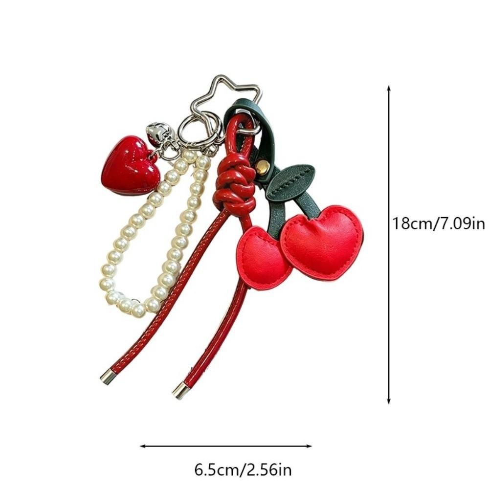 PU Leather Cherry Bag Charm Pearl Beads Cherry Key Ring Cherry Keychain Pendant Bag Decoration