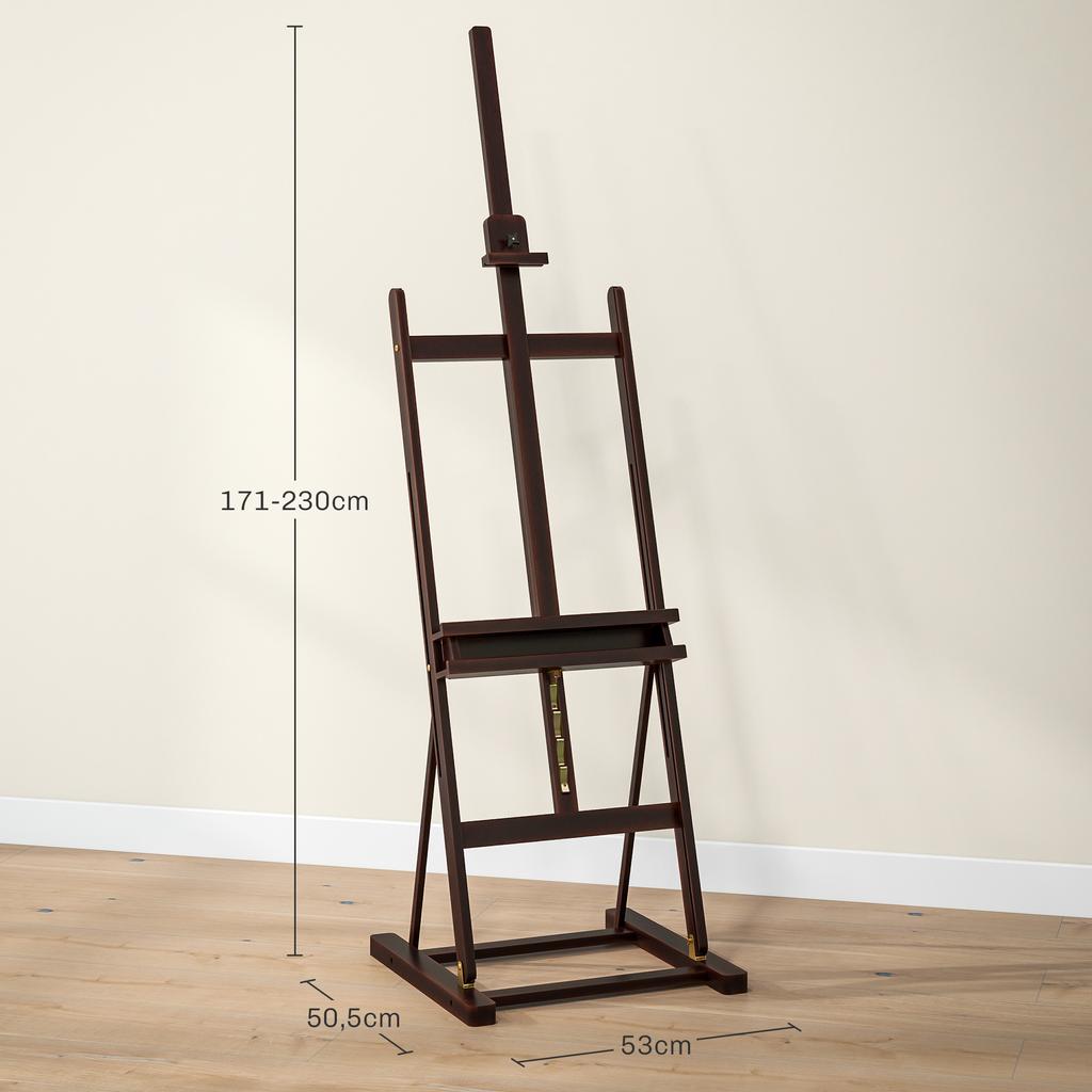 Cavalletto in Legno Regolabile in Altezza 171 230cm Cavalletto da Pittura Con Vano Portaoggetti Inclinazione Massima 80 gradi Marrone