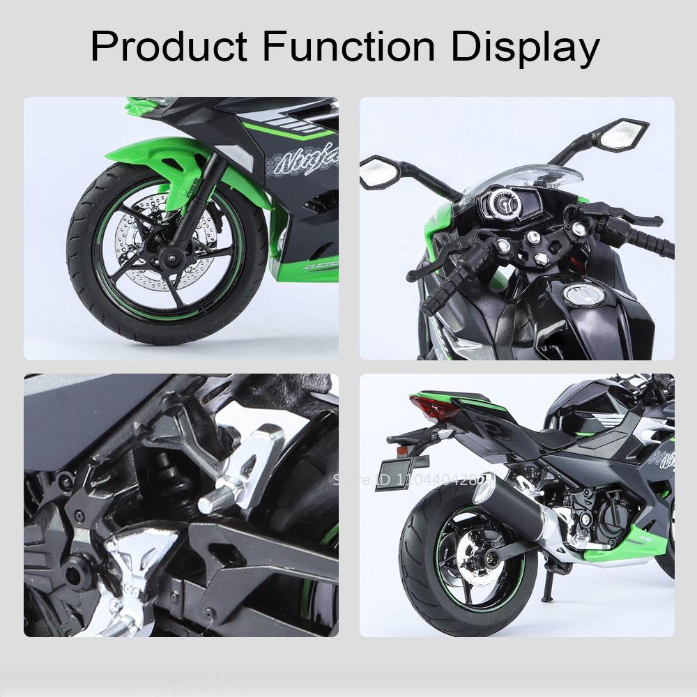 1:12 Kawasaki Ninja 400 Zx6r Alloy Motorcycle Diecast Model Miniature Toys Car Front Wheel Steering With Light Vehices Boy Gifts