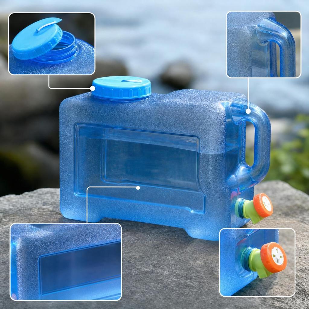 Water Container with Spigot FoodGrade Jug Rectangular for Campers, Journeyers,