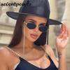 Fashion Small Irregular Sunglasses Women  Luxury Brand Designer Trendy Polygonal Sun Glasses Ladies with Metal Eyewear Chain
