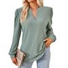 V-neck Long Sleeve T-shirt Women Loose Top Solid Jacquard Splice Design