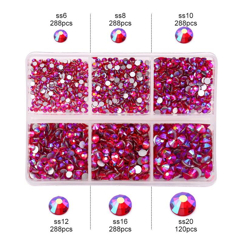 6-Grid Nail Art Diamond Box Ss6-Ss20 Large-Capacity Flat-Bottomed Rhinestone Set Diy Nail Jewelry Sticker Drill 1560 Pcs
