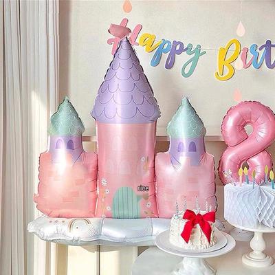 Prinzessin Rosa Schloss Geburtstagskuchen Ballon mit Ständer
