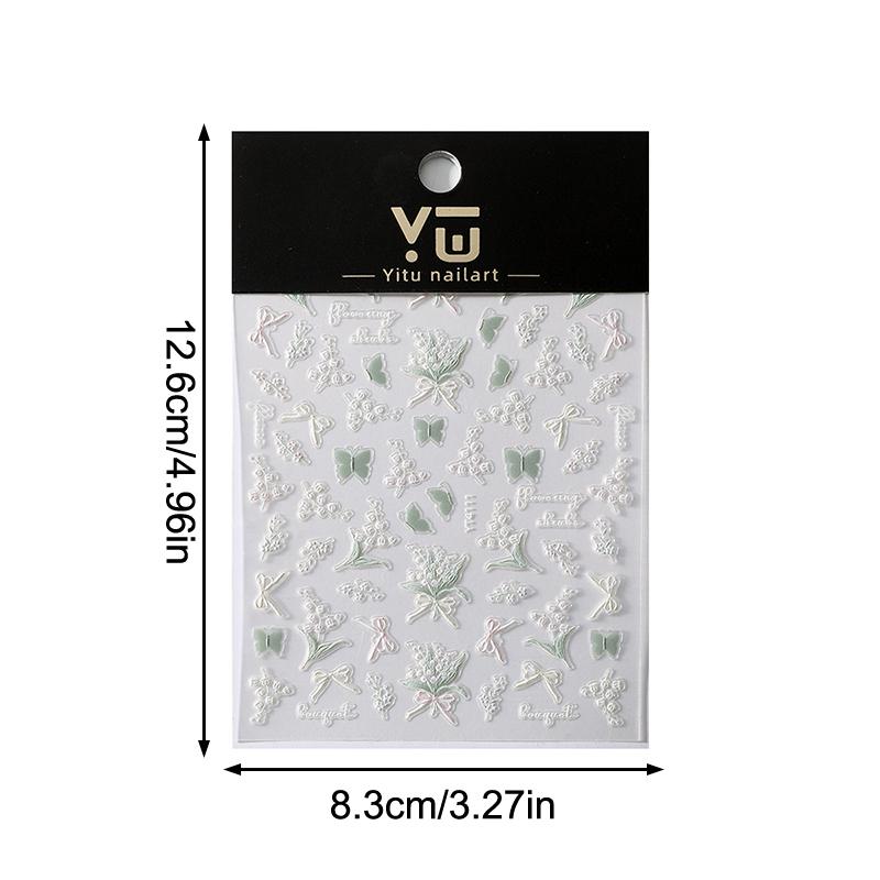 Dreamy Butterfly Lily Of The Valley Nail Stickers Wreath Design Romantic Adhesive Nail Art Decoration