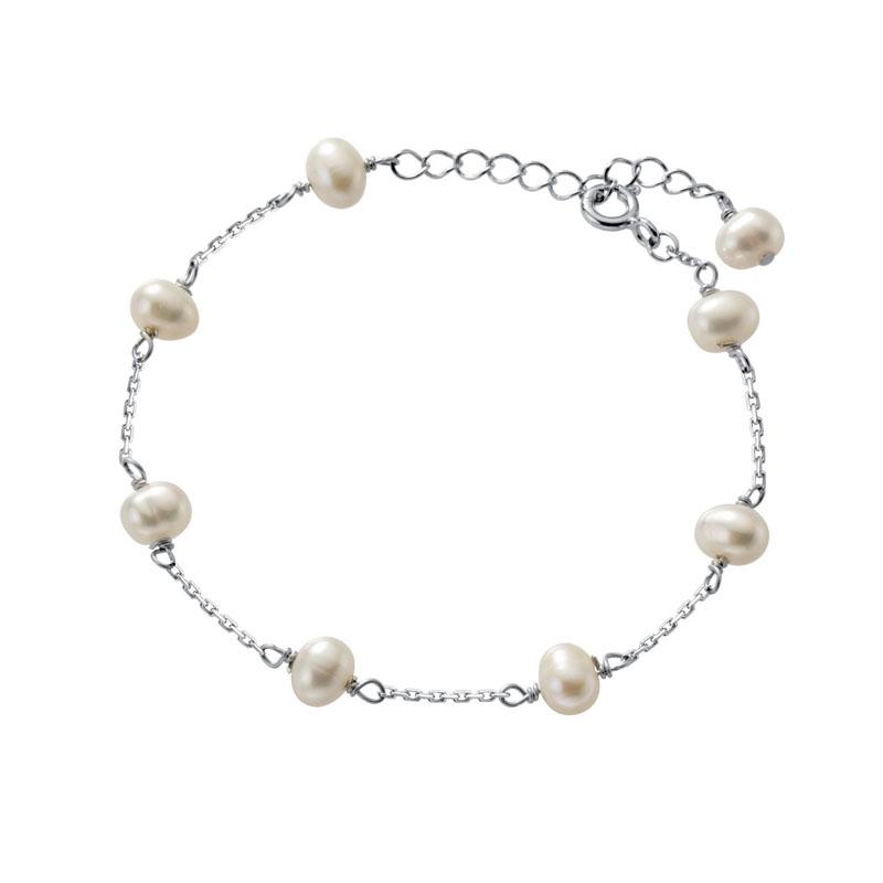 925 Sterling Silver Freshwater Pearl Beaded Bracelet Fine Jewelry for Women