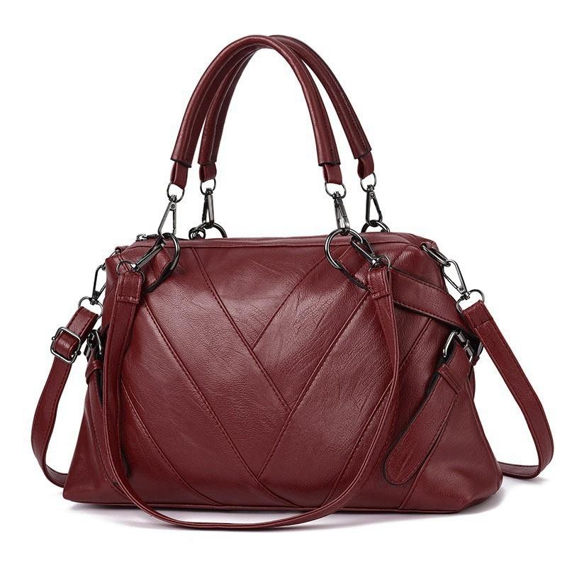 IELGY Ladies Fashion Handbag Soft Leather Contrast Color Large Capacity All-Match Messenger Bag