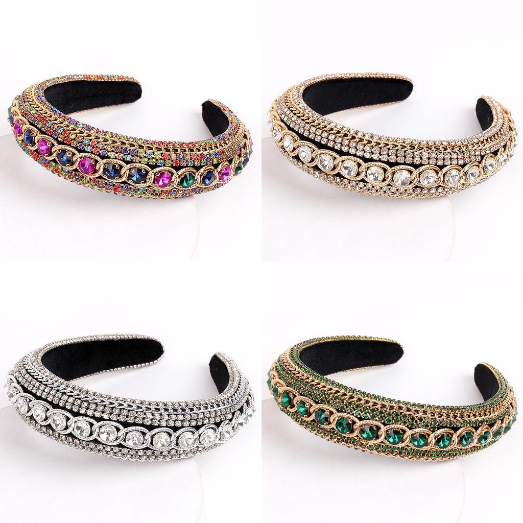 Water Drill Baroque Headband With Crystal Chain For Womens Fashion Accessories