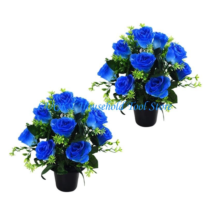 J0MC 2Pcs Elegant Artificial Floral Pots Cemetery Flowers for Graveside and Home Use