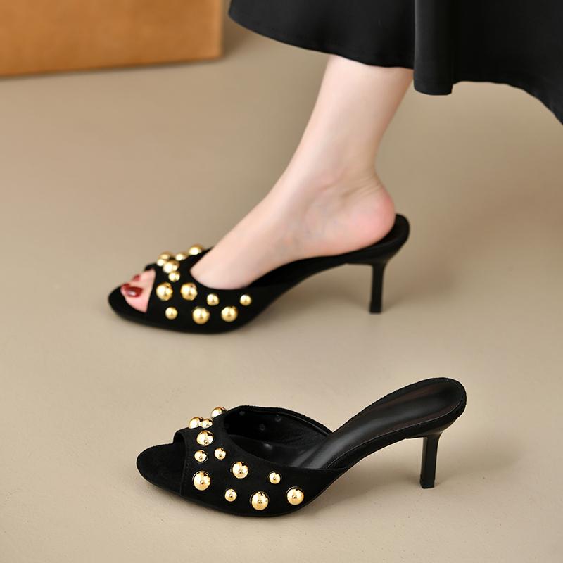 Fashion New Summer Women's Fashion Rivet Slippers Open Toe Slip-On Dress Slides Casual Party Street Style Shoes
