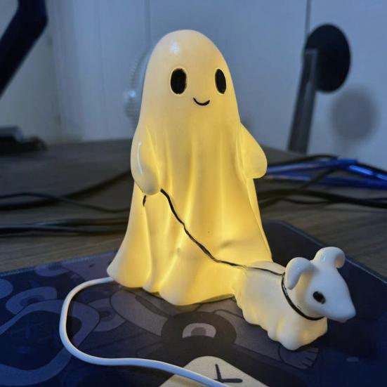LED Night Lamp Ghost Walking Dog Statue Soft Warm Glow USB Powered Lighted Indoor Figurine Lamp Halloween Decoration