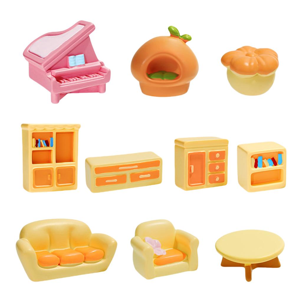 Cute Landscape Sofa Table Cabinet Miniatures Figurines Set 10Pieces Resins Ornaments for DIY Dollhouses and Home Decors