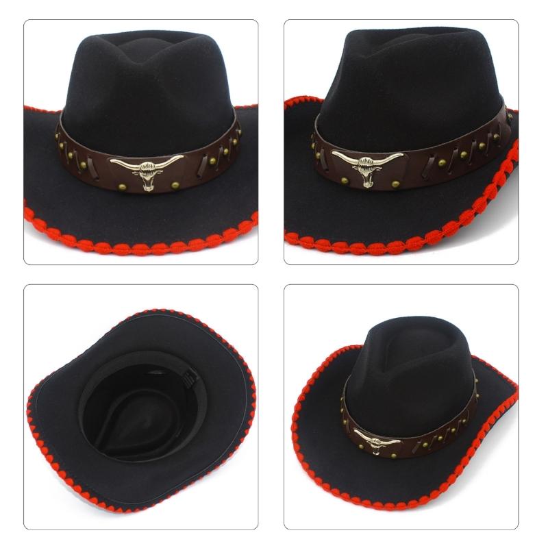 RoleplayCowboy Caps for Adult WideBrim Fedoras Hat with Hat Belt RolePlay Cowboy Hat Carnivals Party Costume Accessories
