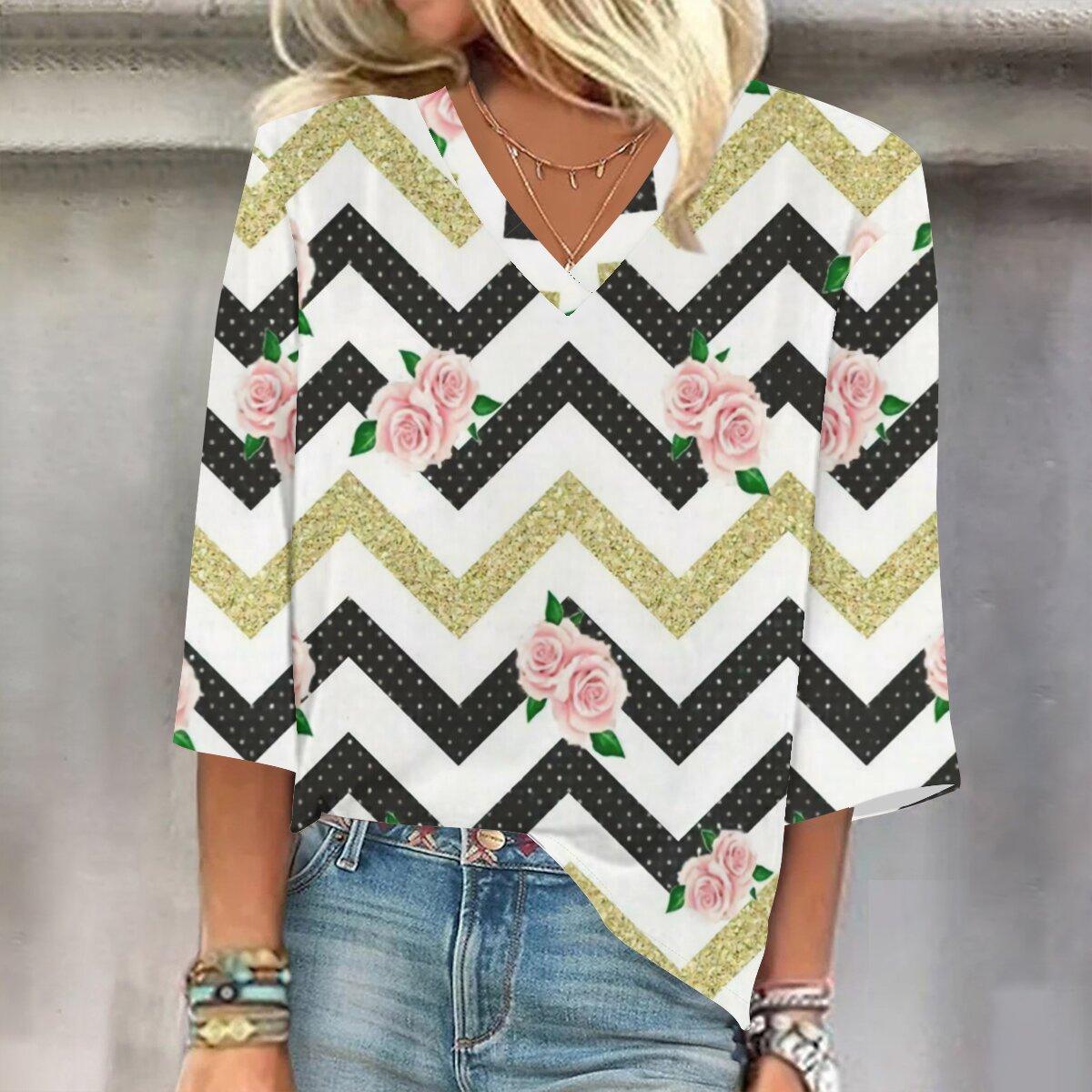 

2023 Весенне-осенний новый модный топ с рукавом 3/4 и принтом