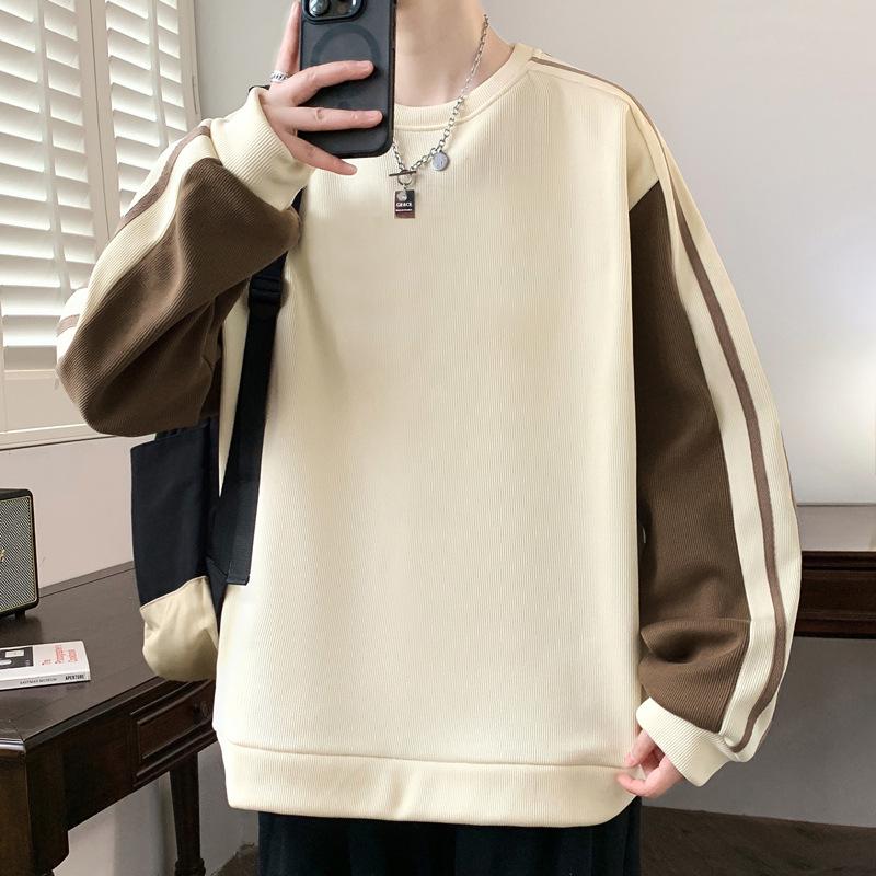 Herren Übergröße Color Block Hoodie - Frühling & Herbst Rundhals Langarm T-Shirt Innere Basisschicht mit bedruckter Oberbekleidung.
