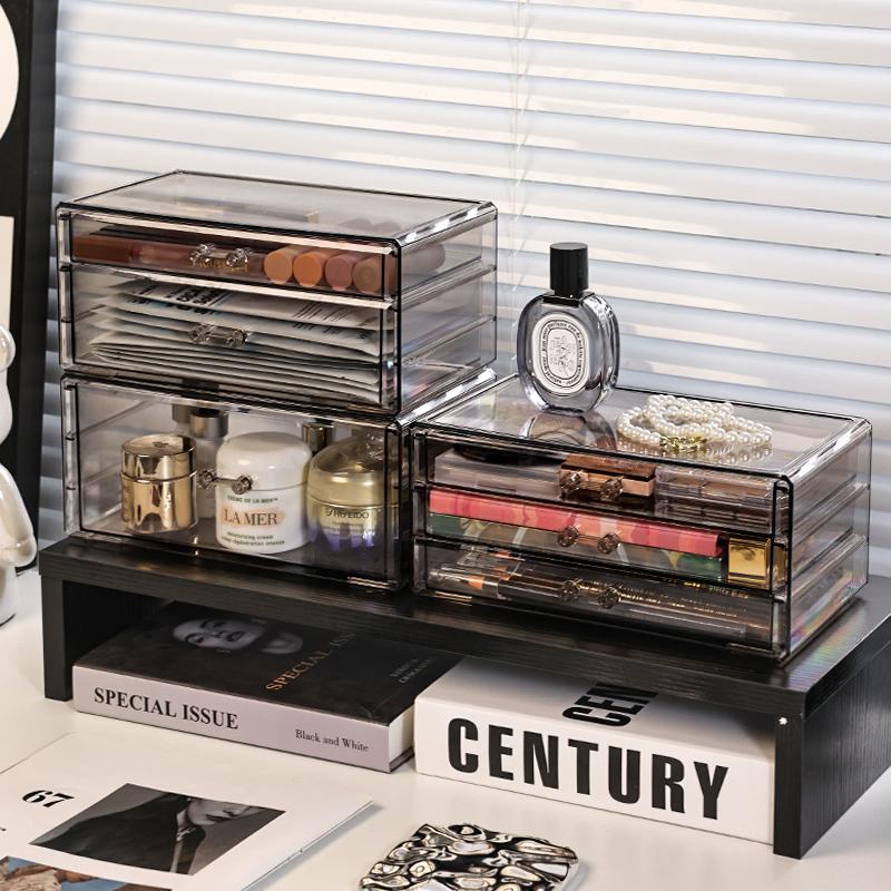 1pc desktop drawer style acrylic transparent black cosmetics storage box desktop stackable office supplies skincare organizer