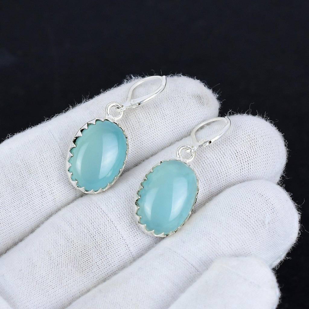 Přírodní zelený onyx drahokam náušnice ze sterlingového stříbra 925, boho stříbrné visací náušnice, dárky k výročí pro ni