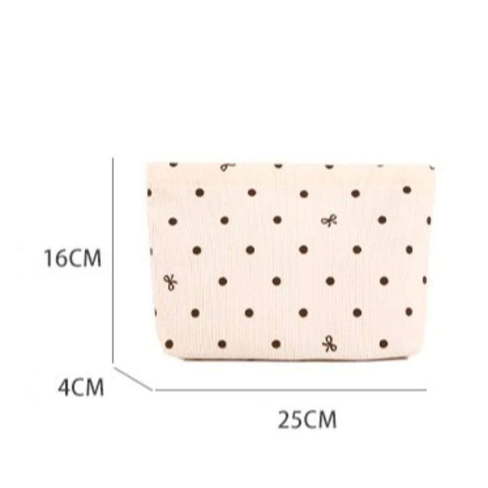 Portable Zipper Corduroy Makeup Bag Polka Dot Lightweight Storage Bag Large Capacity Make Up Organizer Outdoor