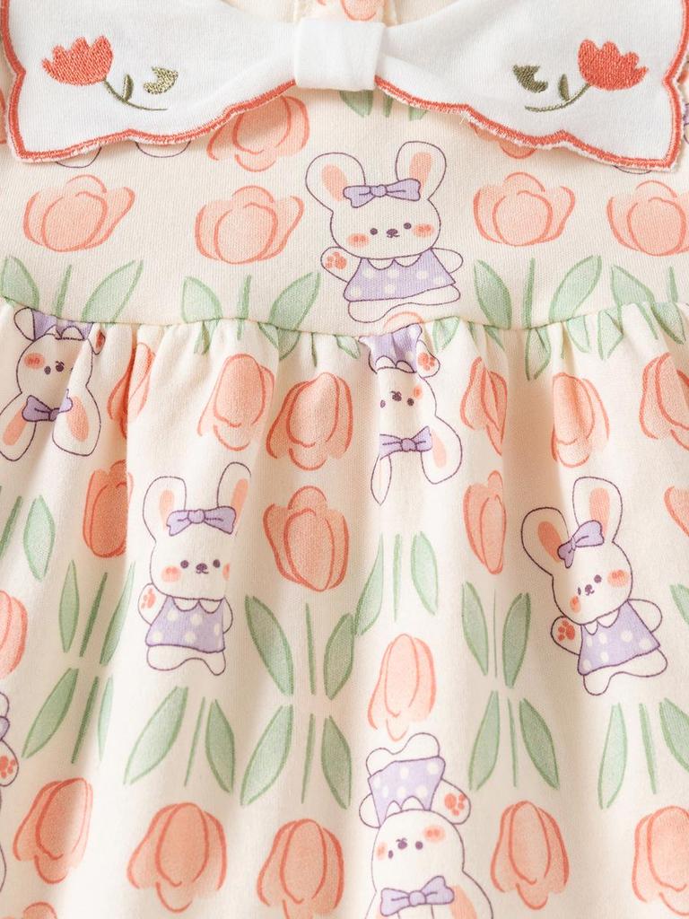 Girls' Floral Print Cotton Two-Piece Set - Long Sleeve Top & Pants for Spring/Autumn