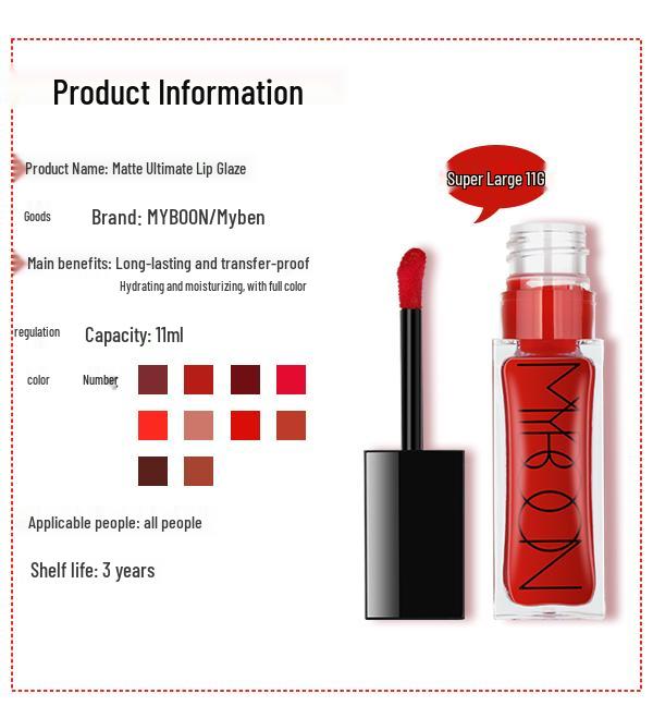 MYBOON Waterproof Matte Lip Gloss, Long-Lasting, Non-Stick, Moisturizing, Highly Pigmented, Rose Bean Paste & Milk Tea Shades, 12 Colors (B30)