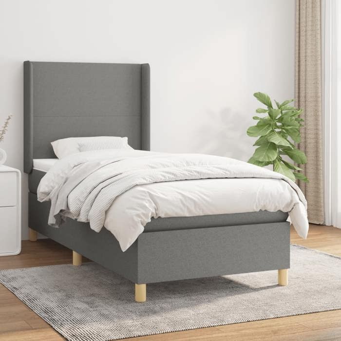3131786 vidaXL Lit à sommier tapissier avec matelas Gris foncé 80x200 cm Tissu