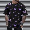 Fashion Men's Short Sleeve Round Neck Colorful Butterfly Printed Top Blouse