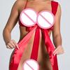 Fashion New Women Sexy Lingerie Set Lady Christmas Festival Bowknot Underwear Set Backless Bodysuit Red Brassiere Biustonosz