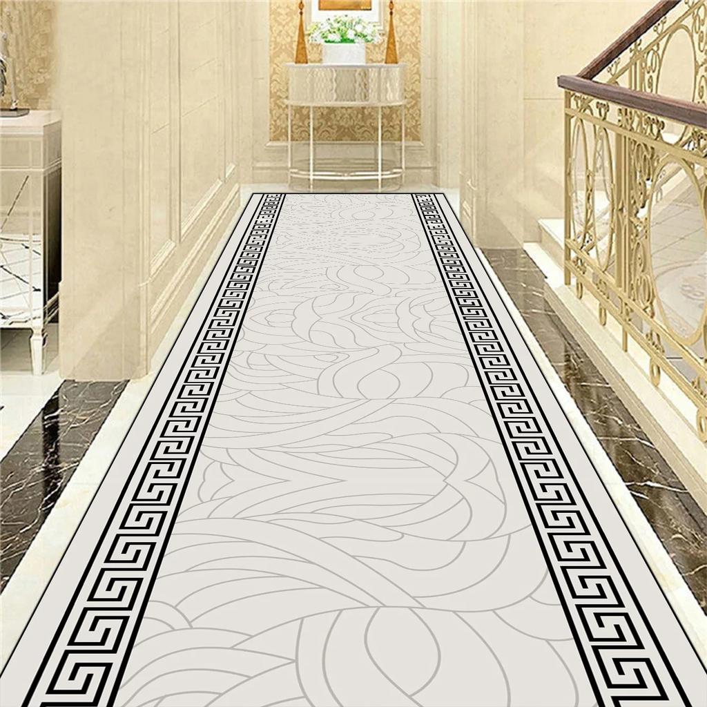 Golden Luxury Long Corridor Carpet Nordic Style Villa Hallway Carpet Non-slip Washable Lobby Aisle Rug Customizable Runner Mat