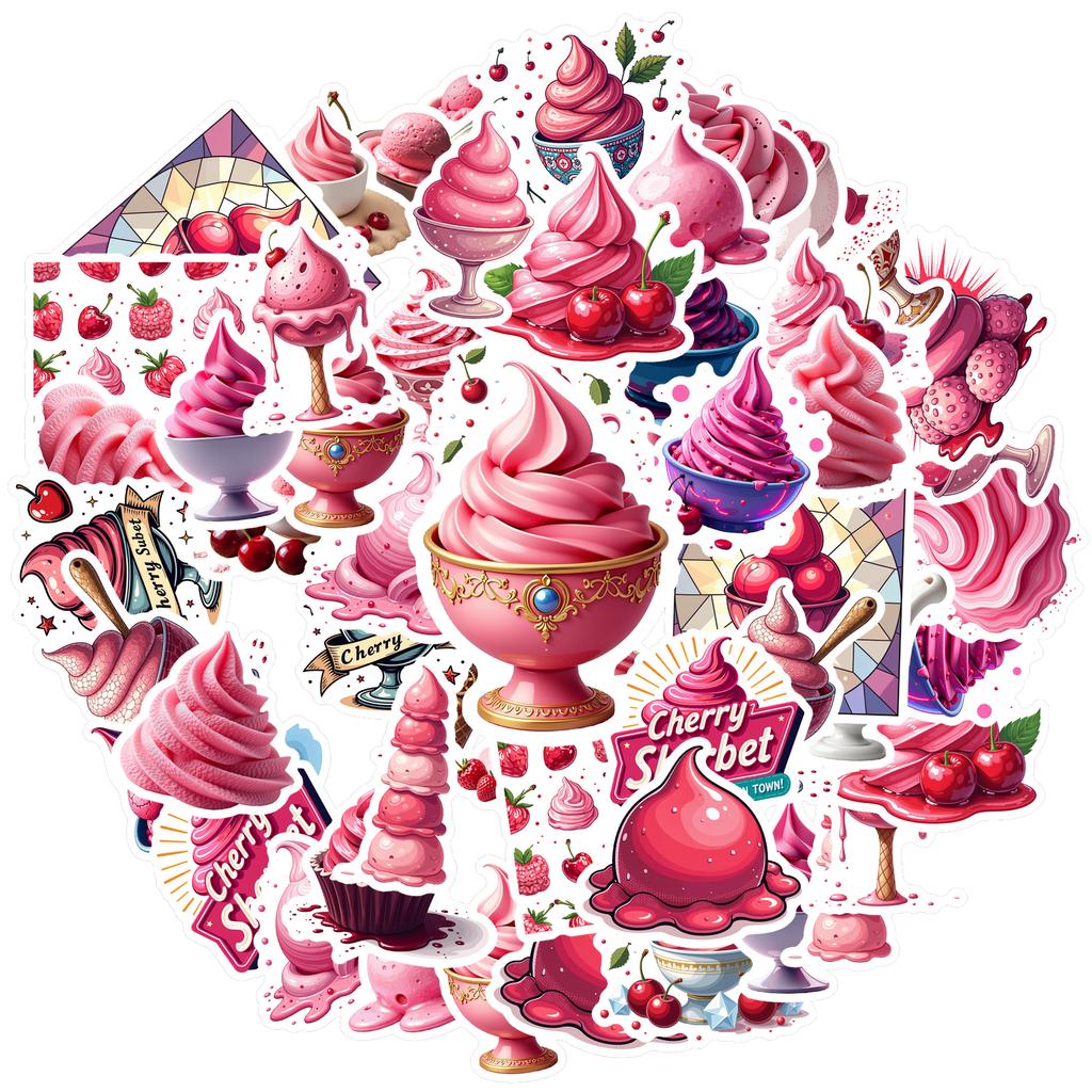 35-50pcs Pink Strawberry Ice Cream Dessert Stickers Cartoon Snacks Food Graffiti Decals Stationery Sticker Reward Gift