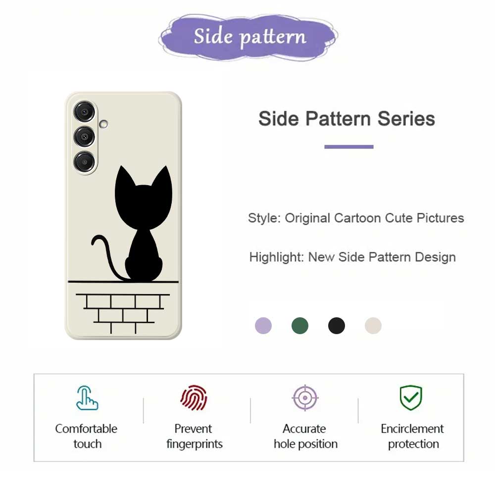 For Samsung Galaxy A16 5G/4G Case Black Cat on the Wall Pattern Printing Straight Edge TPU Phone Back Cover