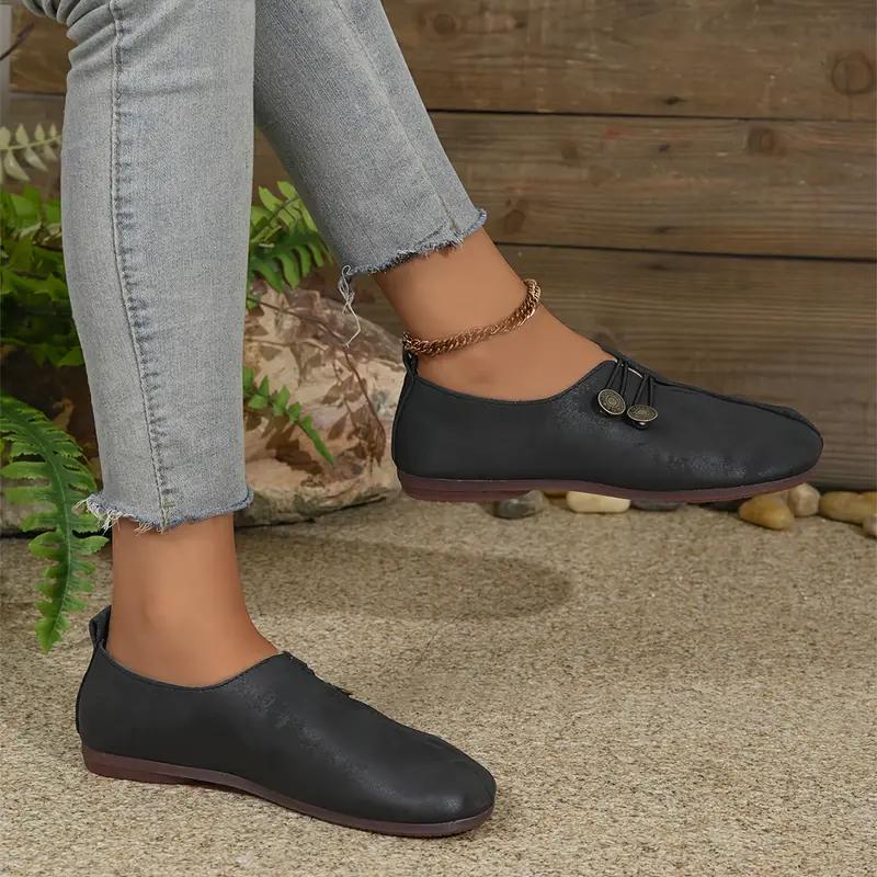 Women's Flat Round Toe Shoes for All Seasons, Soft Bottom Non-Slip Shallow Mouth, Simple and Fashionable Large Women's ShoesFlat Shoes