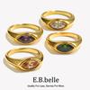 E.B.belle Anello Sigillo Zircone Occhio di Cavallo Colorato Ipoallergenico Acciaio Inossidabile 316L Decorazione Gioiello Placcato Oro 18K