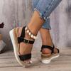 Foreign trade large-size sandals for women in the summer of 2024, new European and American buckle thick-soled one-word wedge sandals for women