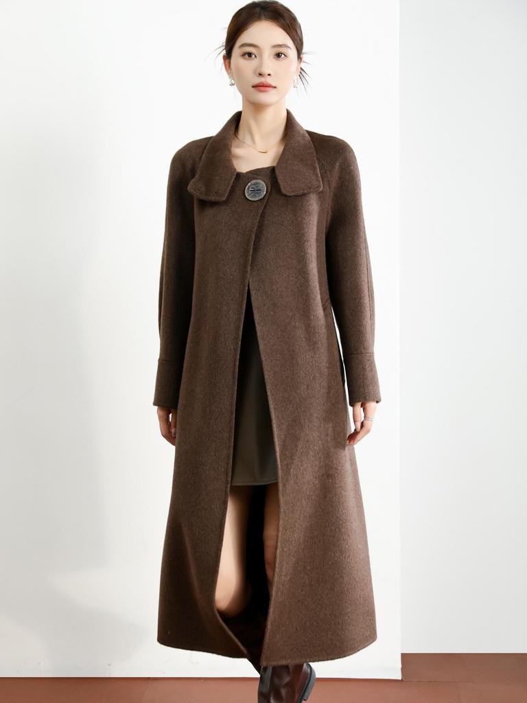2025 Women's Double-Faced Cashmere Coat: Long, Belted, Elegant Autumn/Winter Wool Coat for Middle-Aged Women