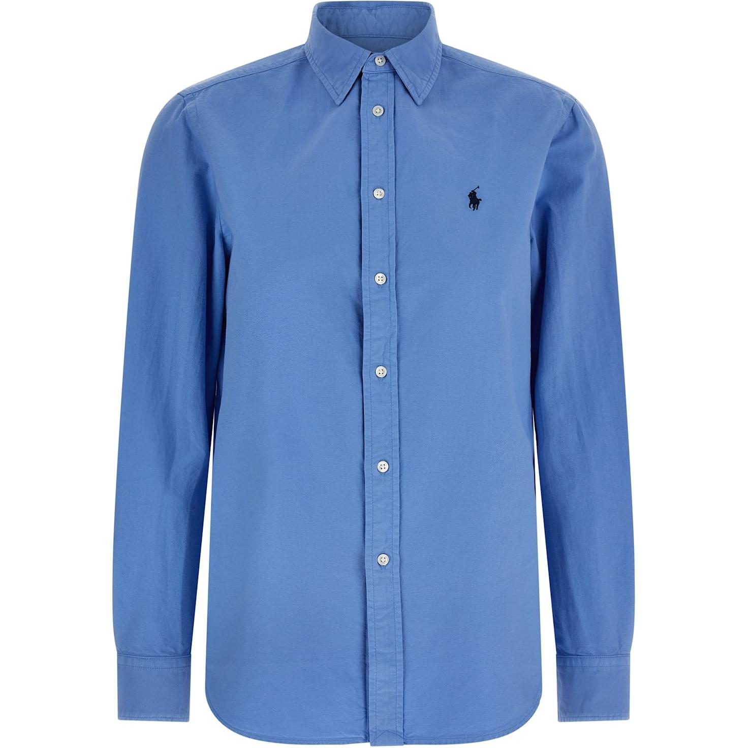 

Polo Ralph Lauren Однотонная рубашка с логотипом, воротником поло и длинным рукавом, женская, темно-синяя 211970737-002 S