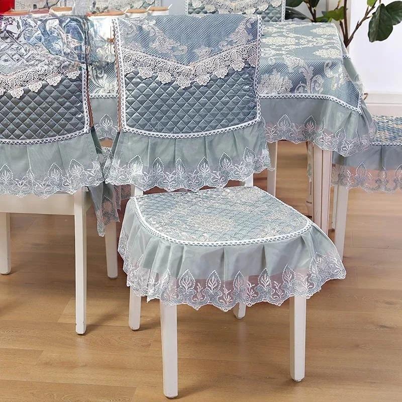 Jacquard Pattern Dining Chair Cover Antiskid Exquisite Edging Lace Seat Cushion Decorative Integrated Household Use 4 Seasons