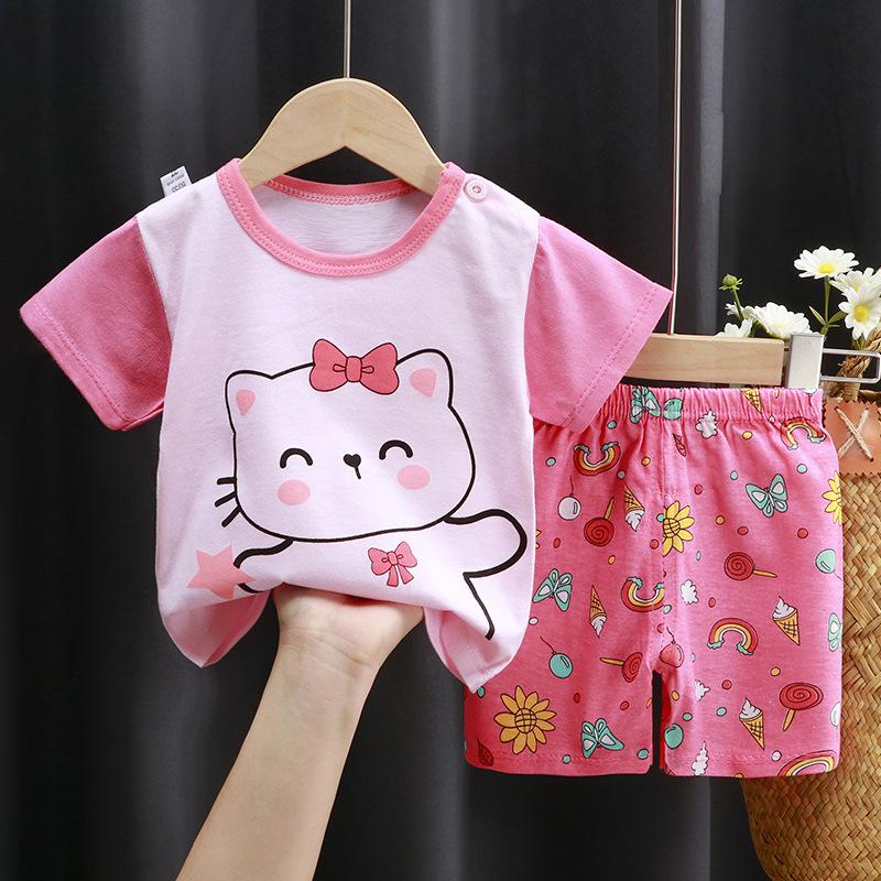 2025 Kids' Short Sleeve Summer Pajama Set - Boys and Girls Baby T-shirt and Shorts