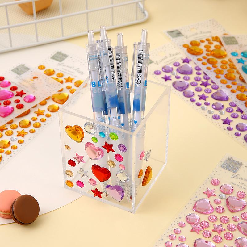 Love Heart Shaped Face Gem Sticker for Kids Diamond Acrylic Crystal Tattoo Stickers DIY Three-dimensional Rhinestone Decorations